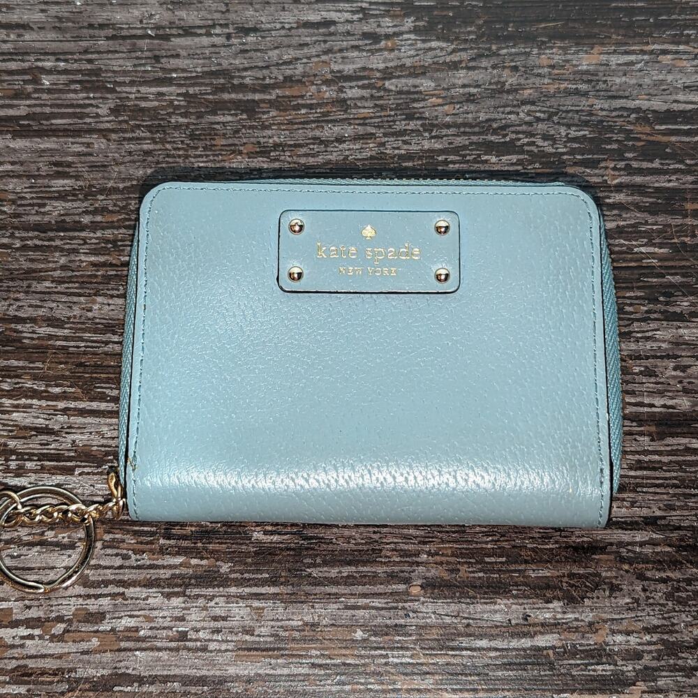 kate spade light blue zip card holder with key ring
